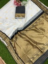SF 672 White Designer Organic Banarasi Silk Sarees Wholesale Clothing Suppliers In India